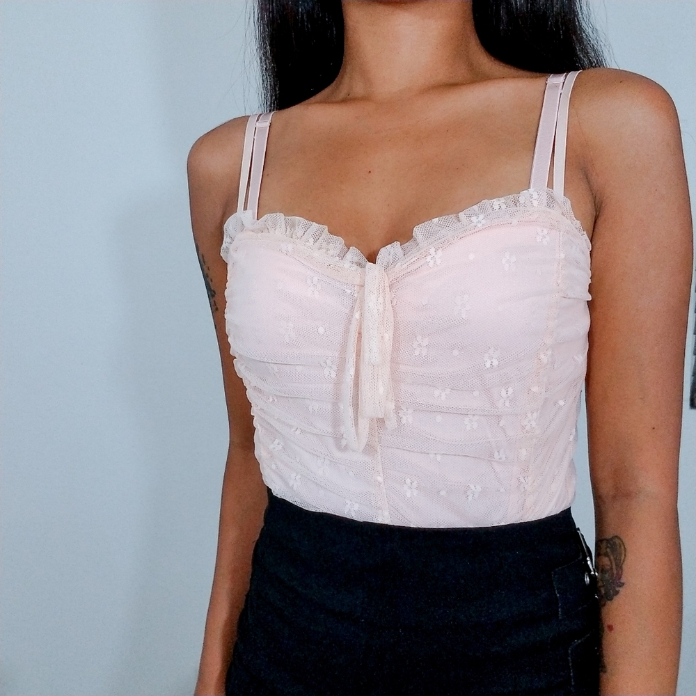 Peach Spaghetti Straps Detailed Bodysuit - Picture 2 of 7